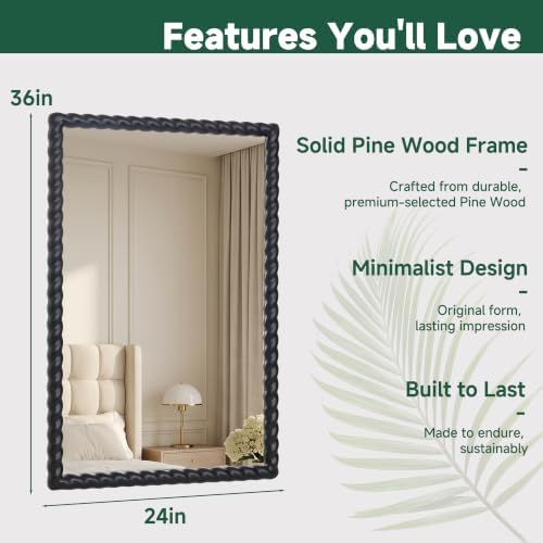 36"x24" Rectangular Solid Wood Farmhouse Decorative Wall Mirror - Image 2