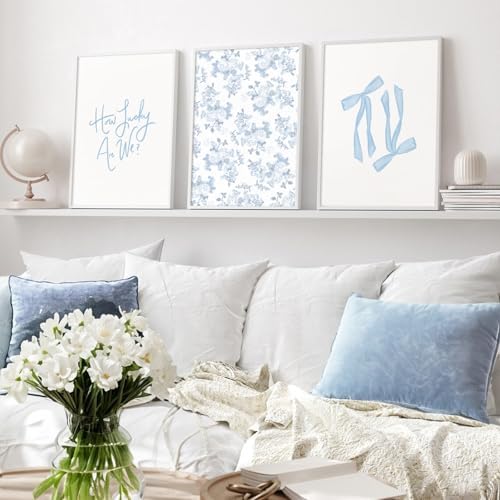 Baccone Blue Bow Wall Art Floral Canvas Wall Decor Coquette Flower Wall Art - Image 6