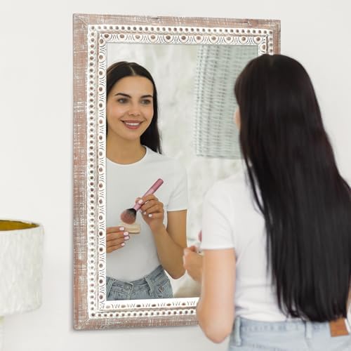 24'' Rectangular Wall Mounted Mirror, Wood Decorative Mirrors, Boho Mirrors - Image 6