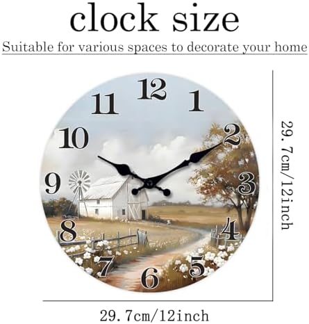 XFM 12 Inch Silent Wooden Wall Clocks Battery Operated Farm Barn - Image 5