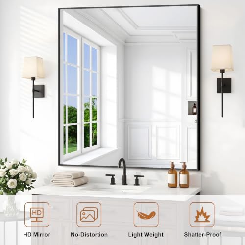 DESBING Black Bathroom Mirror for Wall, 36x40 Inch Rectangle Mirrors - Image 2
