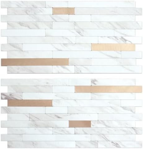 AULIGET 20 Sheets Faux Stone White Marble Peel and Stick Backsplash, PVC Mixed by AULIGET