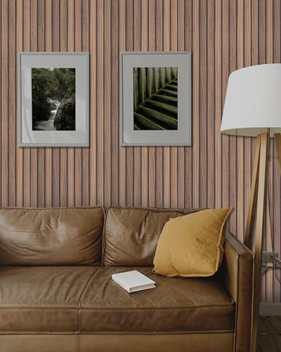 Wood Slat Panel Peel and Stick Wallpaper Brown Wooden Contact Paper - Image 2