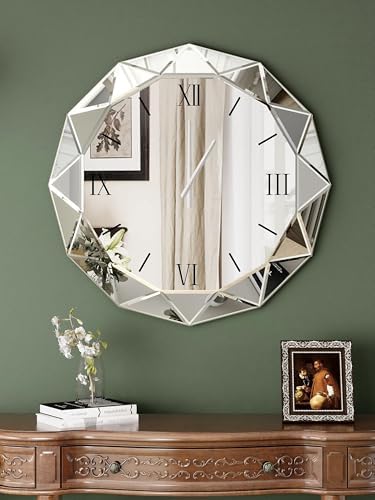 SHYFOY Decorative Wall Clock, 24inch Mirrored Large Clock - Image 3