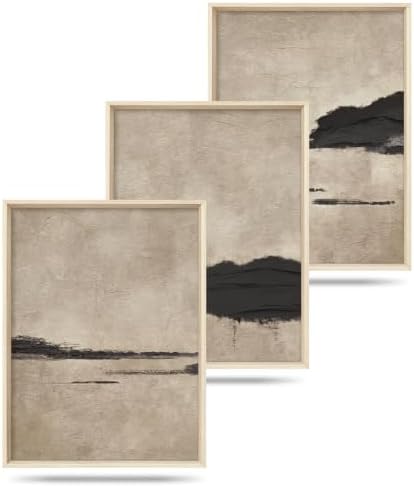 Aryroi Black and Tan Abstract Neutral Framed Canvas Wall Art Set, Dark Brown by Aryroi