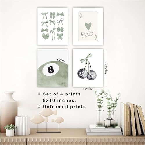 okaxscm Sage Green Coquette Trendy Preppy Wall Art Prints Set of 4, Coquette - Image 3