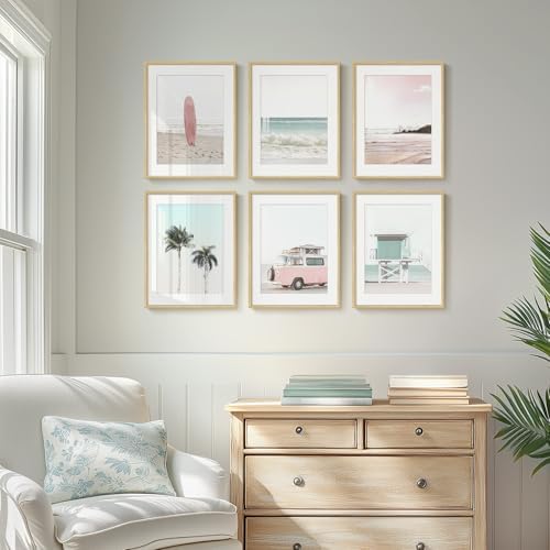 Framed Pink and Mint Green Coastal Beach Wall Art - Image 4