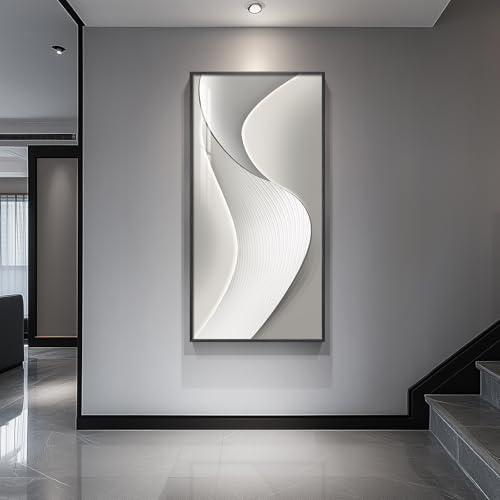 Large Framed Silver White Abstract Wall Art - Image 4