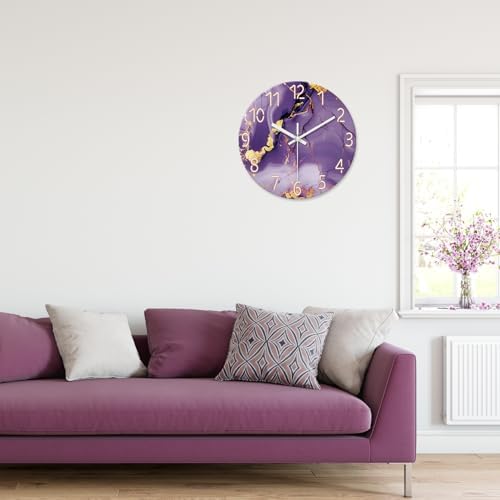 Large Purple Wall Clock 24 inch Modern Marble Design - Image 4