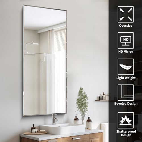 CILIBER Beveled Mirror, 24x60 Large Frameless Bathroom Mirrors - Image 6