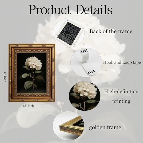Vintage Gold Framed Wall Art White Hydrangea Wall Art Vintage Botanical Floral - Image 2