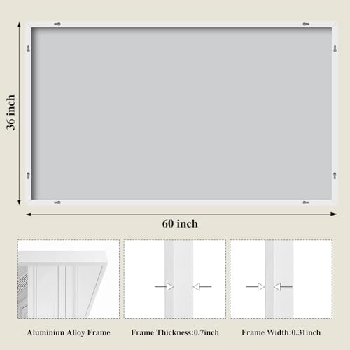 Koonmi White Rectangle Wall Mirror, 36x60 Inch Bathroom Mirror, Aluminum Frame - Image 2