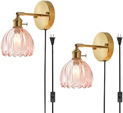 Plug in and Hardwired Wall Sconces, Luxury Vintage Tulip Crystal Glass Shade by Unknown