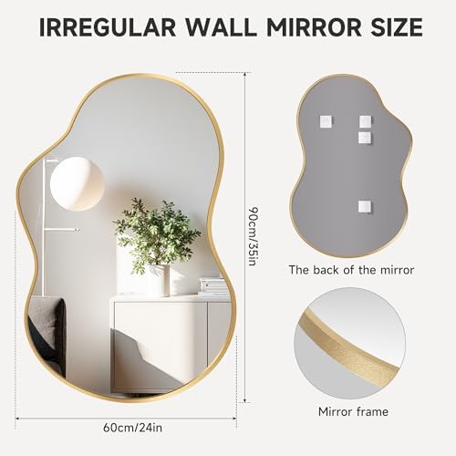 Hasipu 35"x24" Irregular Wall Mirror Gold Asymmetrical Mirror - Image 6