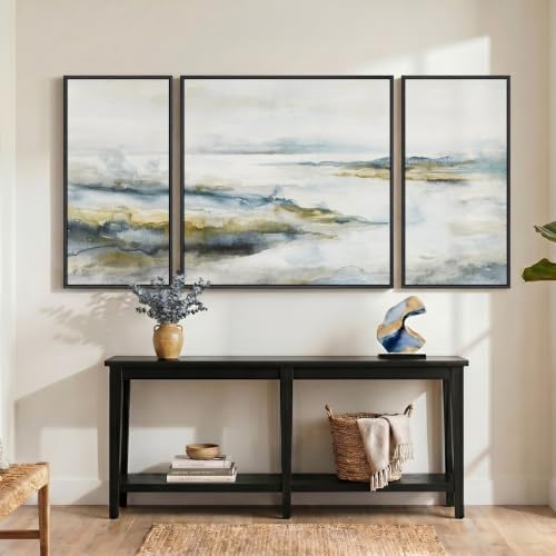 Extra Large Framed Blue Gray Abstract Landscape Wall Art - Image 4