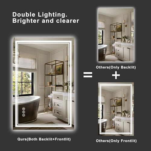 60''x36'' Lighted Mirrors for Bathroom Wall Backlit + Front Lit, Rectangular - Image 2