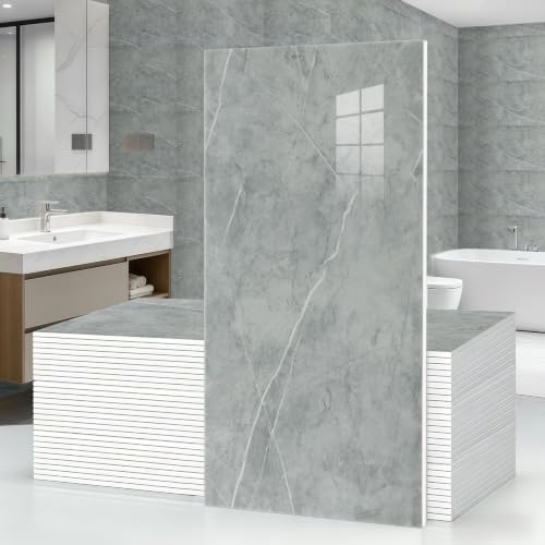 50Pcs Grey Marble Wall Panels 23.6"X11.8" PVC Waterproof Tiles Peel and Stick by GRITHOME