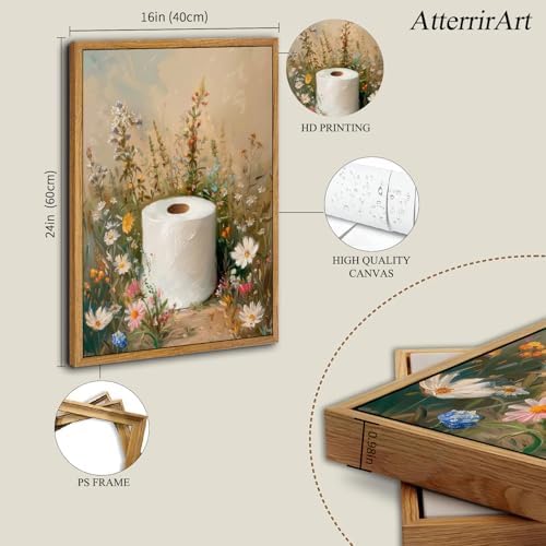 AtterrirArt Framed Bathroom Funny Wall Art Vintage Toilet Paper Floral Print - Image 4