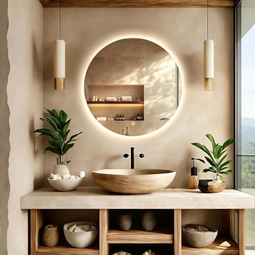 Round LED Mirror for Bathroom, Wall Mounted Vanity Mirror, 3 Colors, IP65 by TheiaMo