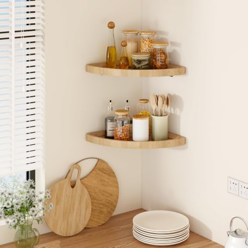 YMYNY Set of 2 Corner Shelf Wall Mount 12" Beech Wood Color HFS001R-2 - Image 6