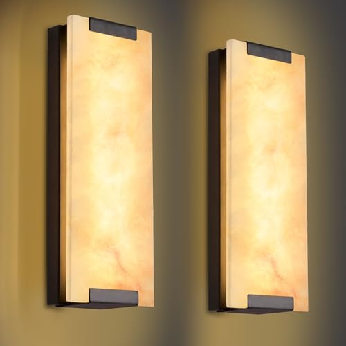 14.2 in Alabaster Wall Sconces, Natural Marble Wall Sconces Set of Two by YLINKSEE
