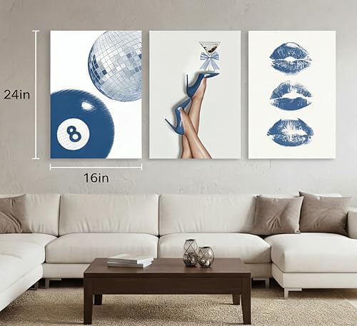 Blue Fashion Canvas Wall Art, Trendy Ashion Pictures Wall Decor24x16in - Image 2