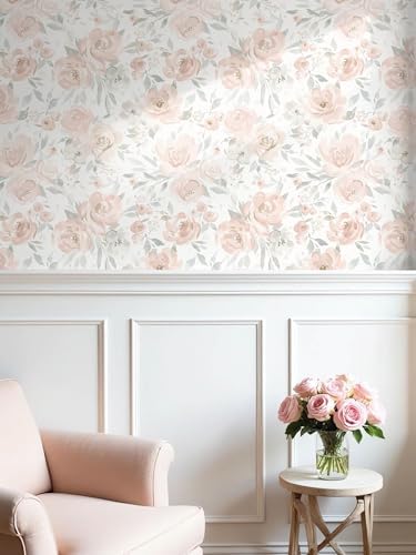 Ismoon Pink Floral Peel Stick Wallpaper Boho Watercolor Stick on Wall Paper - Image 3