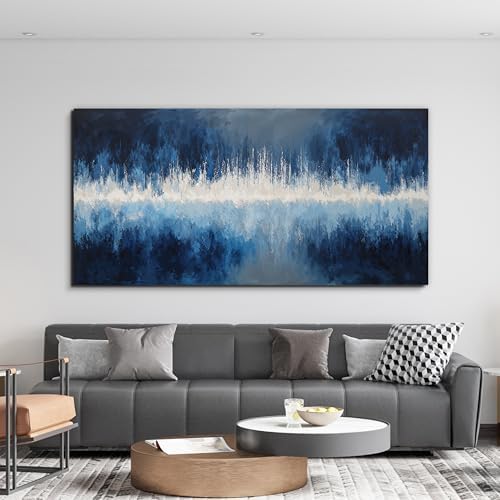 YISXINOAG Deep Blue Abstract Wall Art Modern Calm Cool Tones Canvas 24"X48" - Image 4