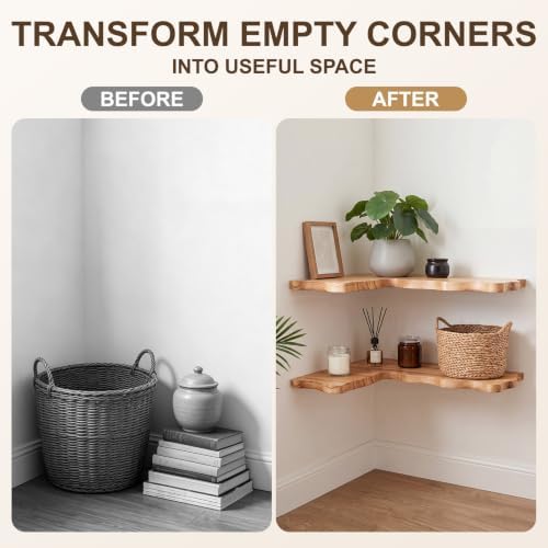 Sliner 2 Pack Corner Floating Shelves, Paulownia Wood, 16 x 12 Inch - Image 4