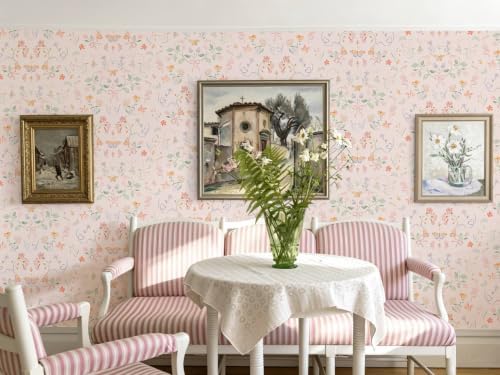 Ismoon Pink Wallpaper Peel and Stick Floral Wallpaper 17.3in x 32.8ft Green - Image 6