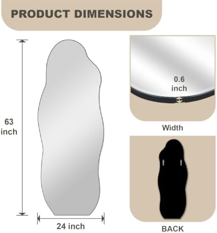 Full Length Wall Mirror, Wavy Irregular Shape, 63x24 Inch, - Image 2