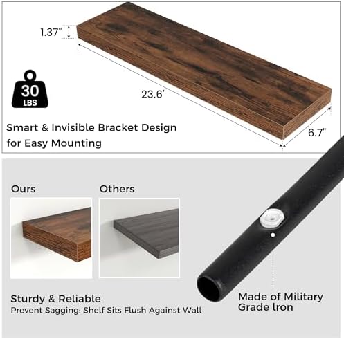 24" Wide x 6.5" Deep Floating Shelves - Image 2