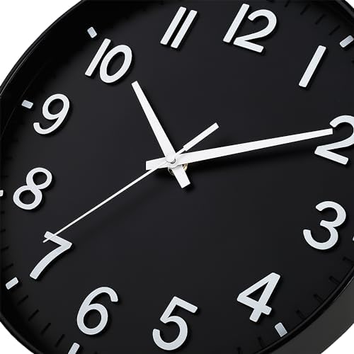 HZDHCLH 12 Inch Silent Wall Clock Battery Operated Non Ticking Black - Image 5