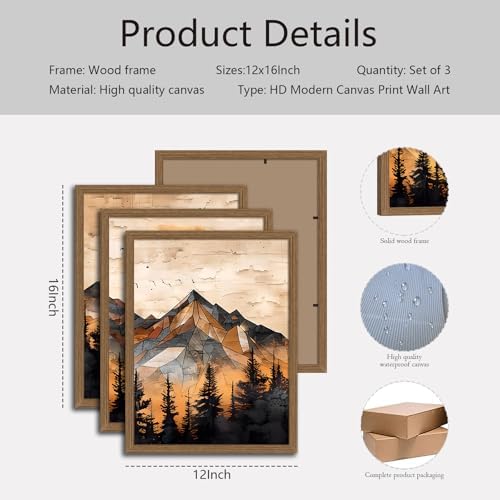 Geometric Mountain Wall Art Set of 3, Abstract Sunset Canvas Prints - Image 7