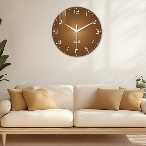 XNM Round Glass Brown Wall Clock Battery Operated 20 Inch - Image 4