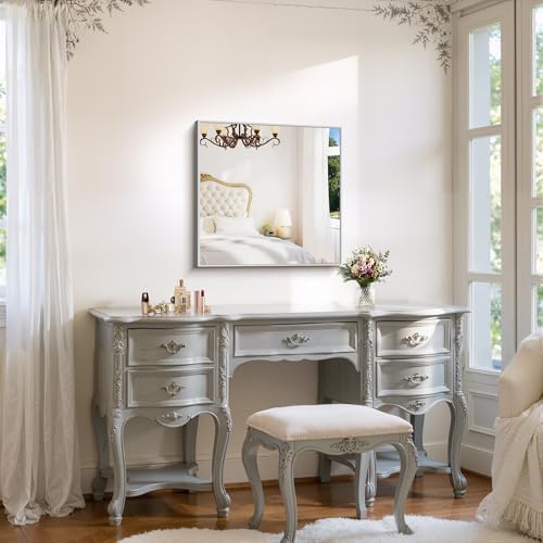 YIROMAN Bathroom Mirror 24"x24", Brushed Silver Bathroom Mirror - Image 4