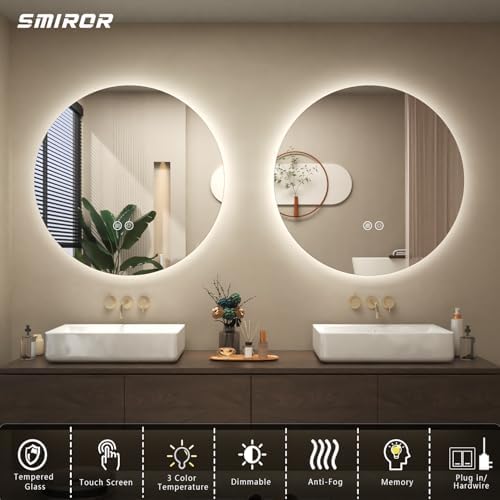 SMIROR 28 inch Round Led Backlit Lighted Bathroom Mirror - Image 3