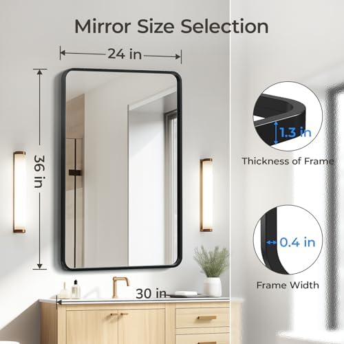 USHOWER Black Bathroom Mirrors for Over Sink 24 x 36 Inch - Image 4