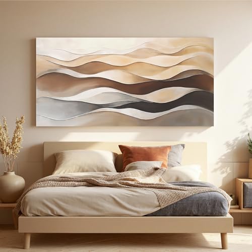 Brown White Abstract Canvas Wall Art Decor - Image 4