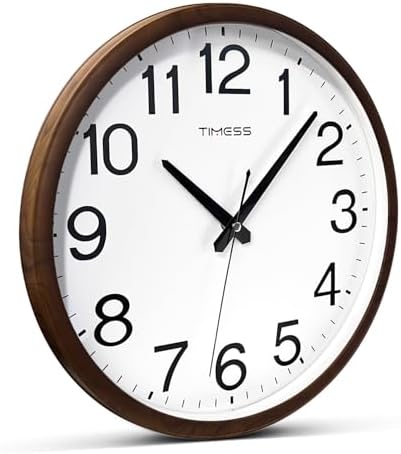 TIMESS 18-Inch Silent Non-Ticking Analog Wall Clock, Wood Brown - Image 4