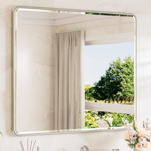 TETOTE Brushed Nickel Mirrors for Over Sink 42 x 36 Beveled Edge Tempered Glass by TETOTE