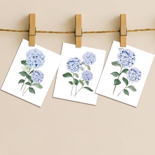 Hydrangea Wall Art Set of 3, Modern Minimalist Botanical Room Decor, by Unknown