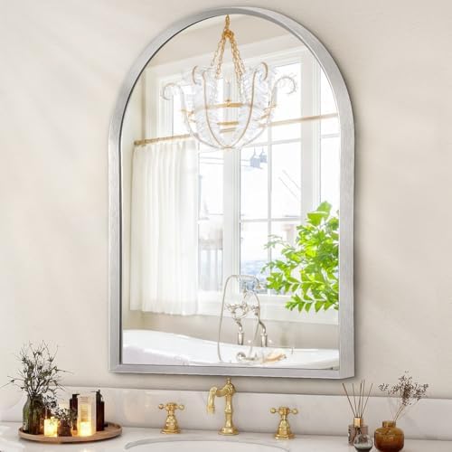 Arched Bathroom Mirror, Wall Mounted Mirror Arch Mirror Aluminum Alloy Frame by HLFMVWE