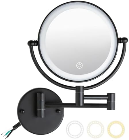 8" Wall Mounted Lighted Makeup Vanity Mirror, 10X Magnifying, Matte Black by LEDOOLE