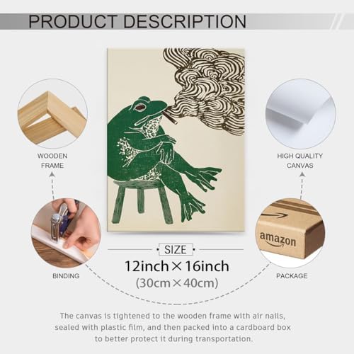 Framed Japanese Wall Art Funny Frog Smoking a Cigarette Poster Retro Oriental - Image 2