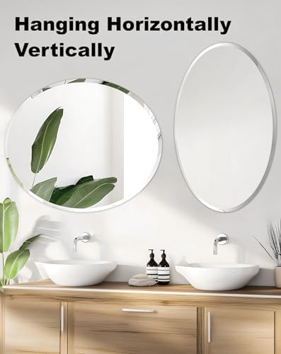 Frameless Oval Wall Mirror: Modern Glass Mirror 27.6x19.7 inch - Image 4