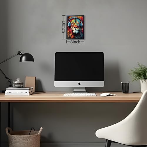 Colorful Lion Wall Art Framed Canvas Print, Lion Wearing Headphones Pop Art - Image 2