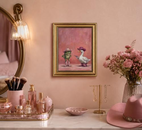 Gold Framed 3D Textured Wall Art, Funny Pink Cowboy Frog and Duck Canvas Prints - Image 7