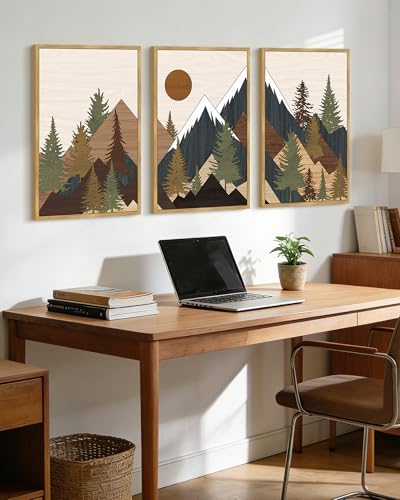 KUVIOKE Landscape Mountain Wall Art 16x 24in Large Set Sunrise Pine Tree Forest - Image 5
