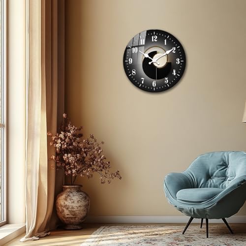 12 Inch Black Wall Clock – Minimalist Black and Gold Analog Wall Clocks - Image 2